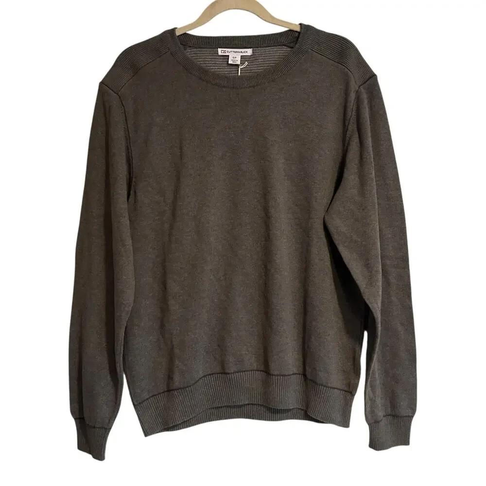NWT Cutter Buck Gray Sweater Mens Sz Small Broadview Crew Cotton Office Casual